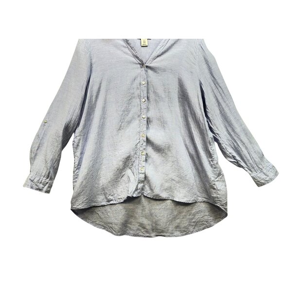 Rachel Zoe Womens 100% Linen Button-Down Shirt Size 1X Light Blue Coastal Beach - Picture 3 of 12